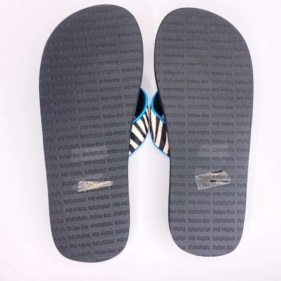 NEW Yellow Box Zebra Stripe Flip Flops Platform Sandals 8.5 Faux Hair Blue Trim - Picture 7 of 8